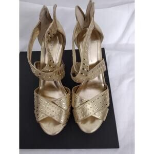 BCBGeneration Shoes Womens Size 8 Gold Strappy Platform Heel Sandals Party